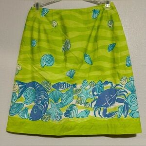 Lilly Pulitzer Womens Skirt Size 2 Green Nautical Crab Seashell Fish Print